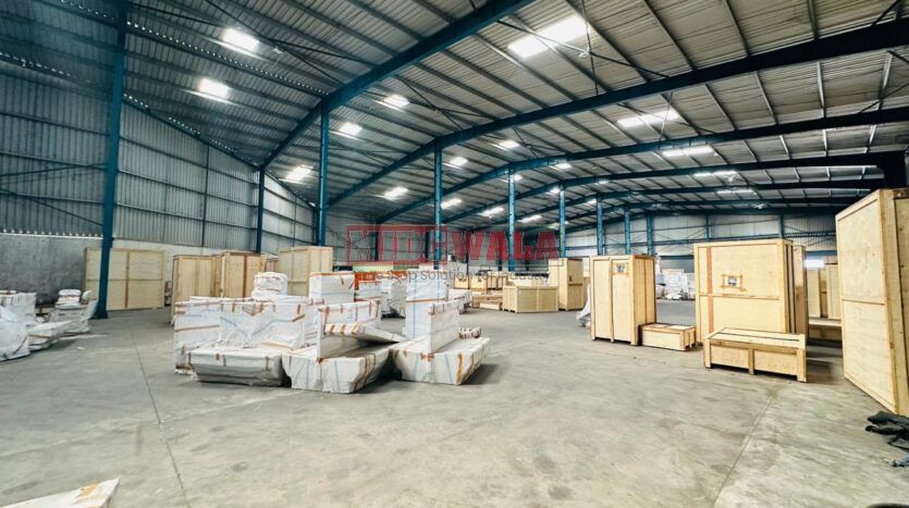 A modern and well-maintained warehouse in JNPT Road, Navi Mumbai, featuring ample storage space, efficient loading docks, and strategic connectivity, ideal for businesses seeking seamless storage and distribution solutions.