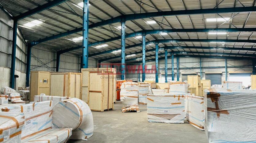 A modern and well-maintained warehouse in JNPT Road, Navi Mumbai, featuring ample storage space, efficient loading docks, and strategic connectivity, ideal for businesses seeking seamless storage and distribution solutions.