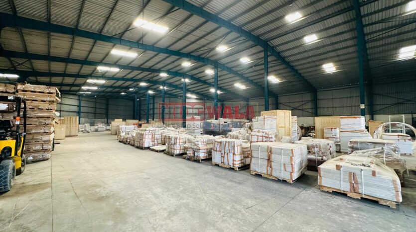 A modern and well-maintained warehouse in JNPT Road, Navi Mumbai, featuring ample storage space, efficient loading docks, and strategic connectivity, ideal for businesses seeking seamless storage and distribution solutions.