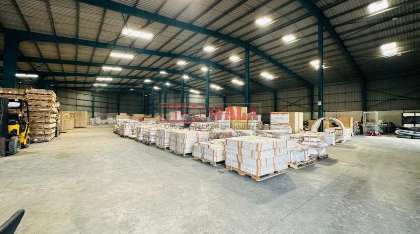 A modern and well-maintained warehouse in JNPT Road, Navi Mumbai, featuring ample storage space, efficient loading docks, and strategic connectivity, ideal for businesses seeking seamless storage and distribution solutions.