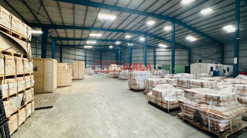 A modern and well-maintained warehouse in JNPT Road, Navi Mumbai, featuring ample storage space, efficient loading docks, and strategic connectivity, ideal for businesses seeking seamless storage and distribution solutions.