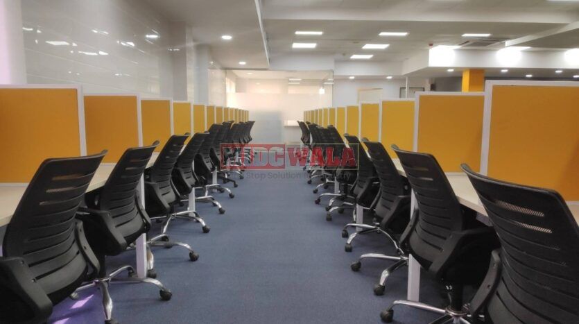 An image showcasing a fully furnished office space in MBP Mahape, Navi Mumbai, featuring modern workstations, well-appointed conference rooms, and a vibrant work environment.