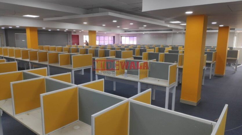 An image showcasing a fully furnished office space in MBP Mahape, Navi Mumbai, featuring modern workstations, well-appointed conference rooms, and a vibrant work environment.