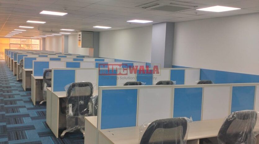 An image showcasing a fully furnished office space at Akshar Business Park, Vashi, Navi Mumbai, featuring modern workstations, well-appointed conference rooms, and a vibrant work environment.