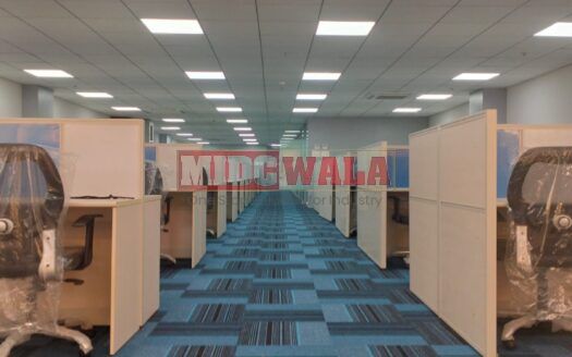 An image showcasing a fully furnished office space at Akshar Business Park, Vashi, Navi Mumbai, featuring modern workstations, well-appointed conference rooms, and a vibrant work environment.