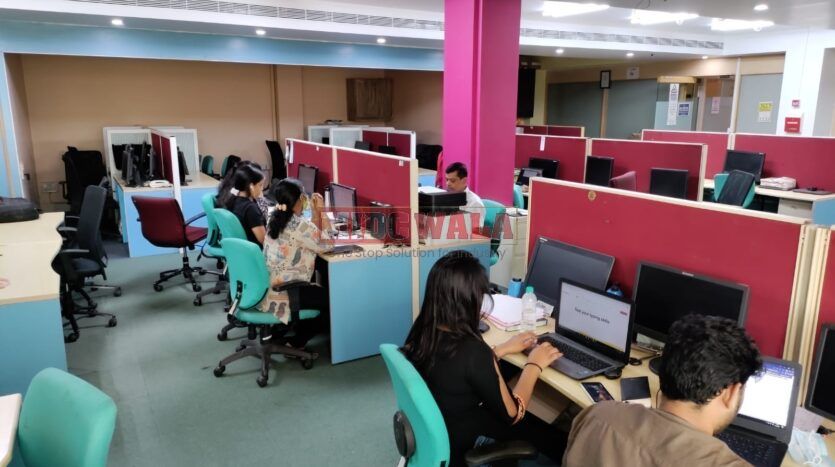 An image showcasing a fully furnished office space at Aryan Business, MBP, Mahape, Navi Mumbai, featuring modern workstations, well-appointed conference rooms, and a vibrant work environment.