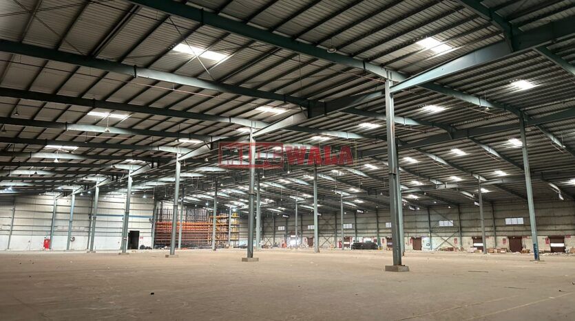 Industrial warehouse space available for lease on JNPT Road in Raigad, Maharashtra, India.