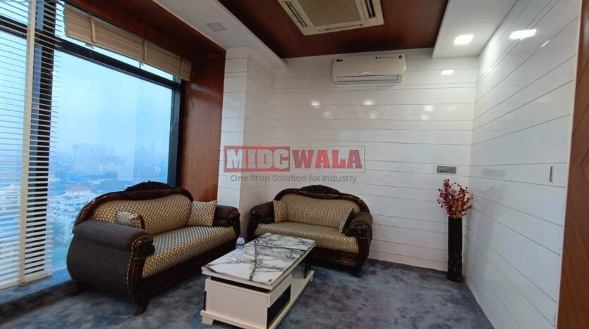 A modern, furnished office space for lease in Satra Plaza, Vashi, Navi Mumbai.